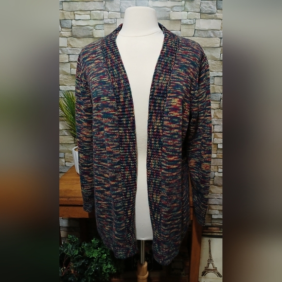 Chadwicks Marled Rainbow Chunky Cardigan Sweater Open Front Textured‎ Knit XL - Picture 1 of 8